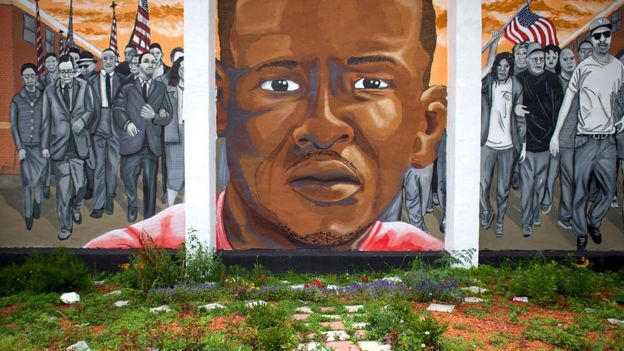 A mural for Freddie Gray in Baltimore, MD