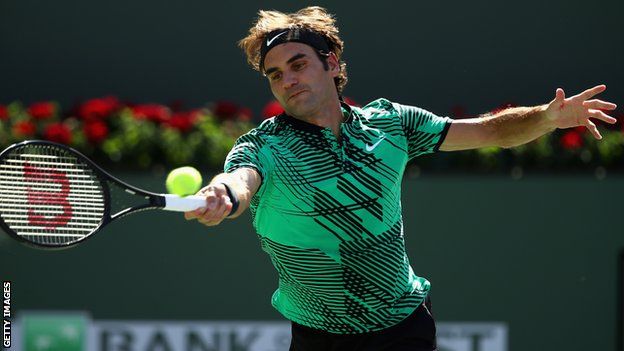 Roger Federer in action in the final of the BNP Paribas Open