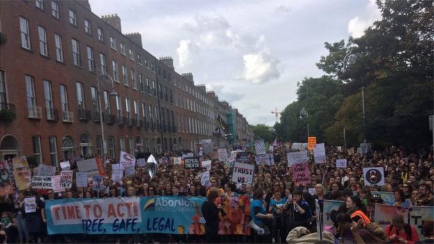 People marching through Dublin