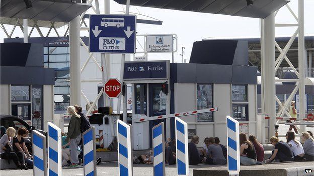 Ferry passengers waiting in Calais