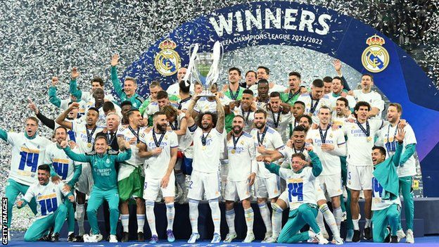 Real Madrid lift the Champions League trophy