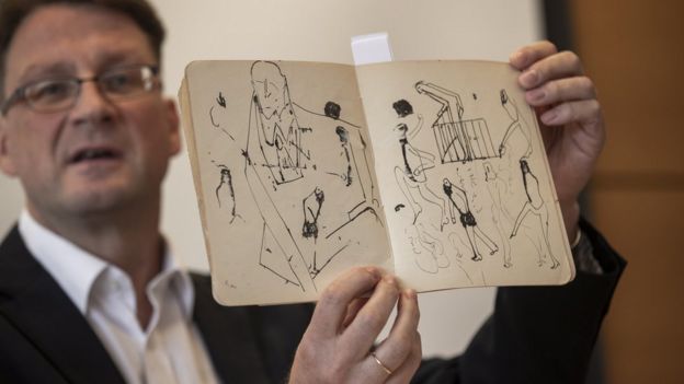 Un cuaderno con dibujos de Kafka