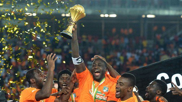 Yaya Toure celebrates winning the 2015 Africa Cup of Nations