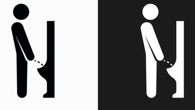 Graphics of a man using a urinal