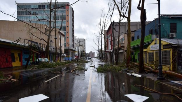 Fallen trees are seen on a street after the passage of Hurricane Maria, in San Juan, Puerto Rico, on September 20, 2017