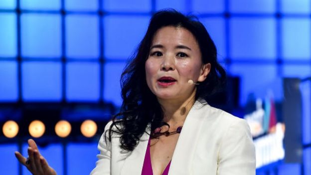 Cheng Lei speaking at a web summit in Portugal, November 2019