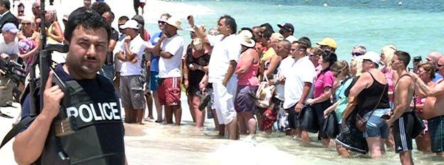 Tourists gathered on Sousse beach for the silence