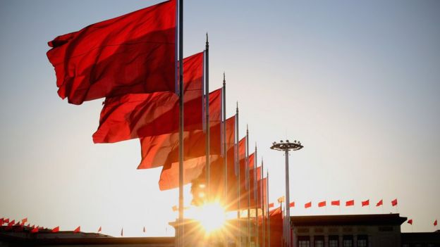 Banderas chinas en Beijing