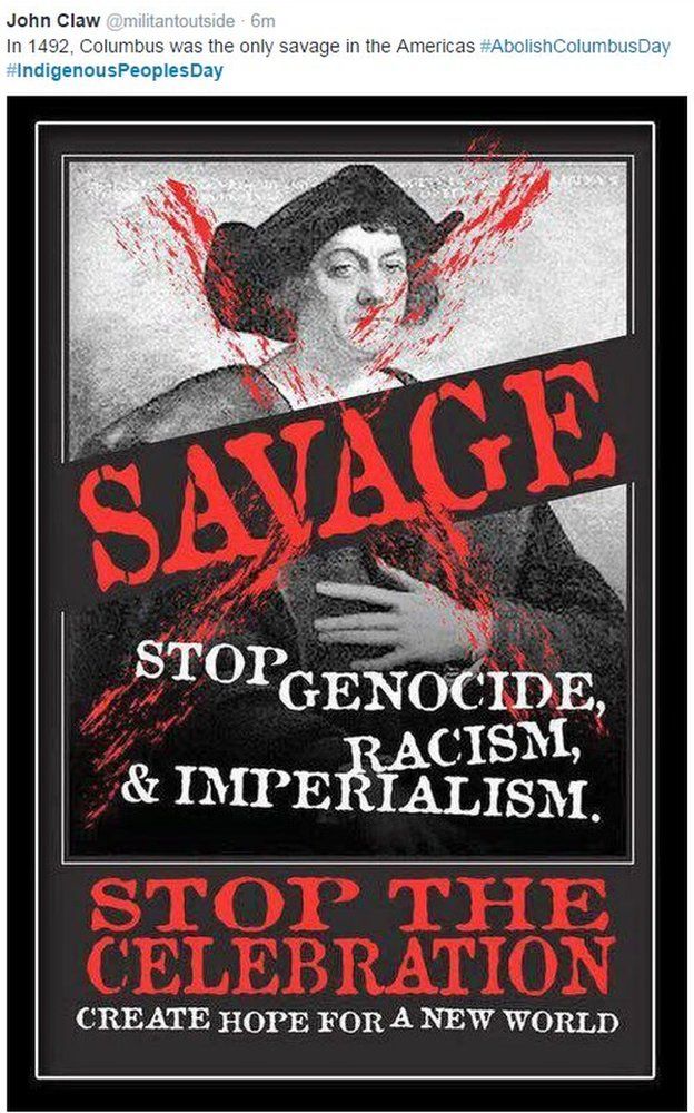 An anti-Christopher Columbus poster