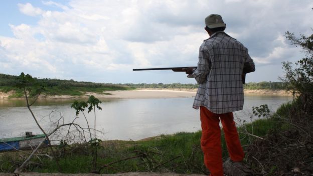 Vigilante armado protege tartarugas às margens do rio Juruá