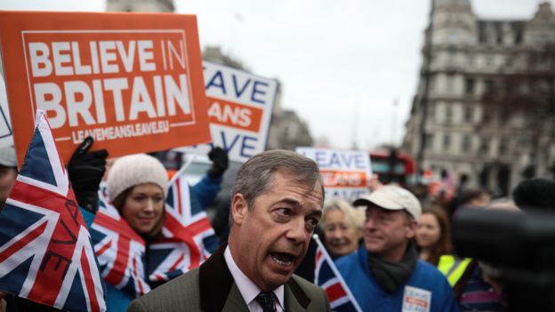 Nigel Farage, exlíder del ultraderechista UKIP, fue uno de los más acérrimos promotores del voto a favor del Brexit. Foto: GETTY IMAGES