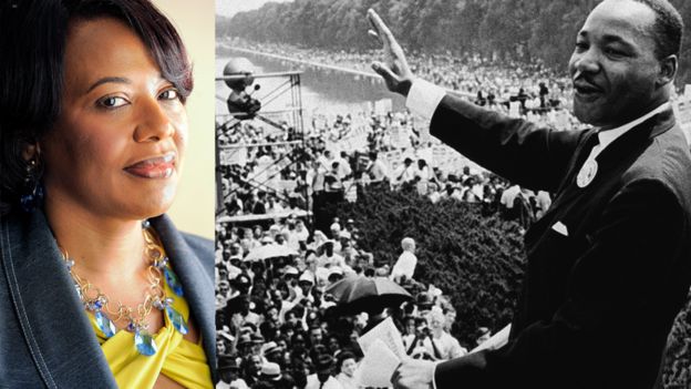 Bernice King y Martin Luther King en una foto compuesta