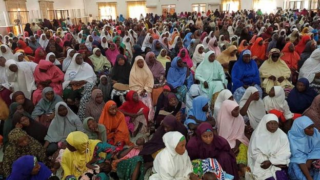 Thousands of women watching the BBC documentary in Keffi, Nigeria