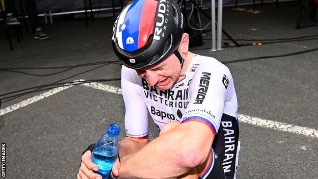 An emotional Matej Mohoric is in tears after winning stage seven of the 2021 Tour de France