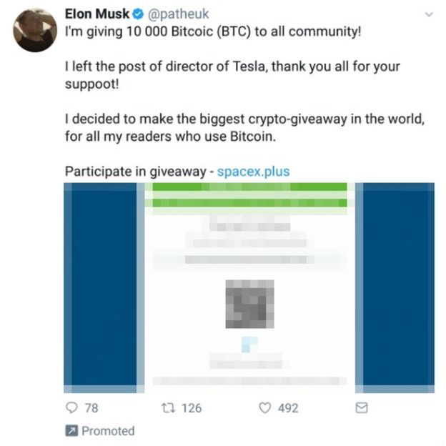 Twitter Fake Elon Musk Scam Spreads After Accounts Hacked Bbc News - 