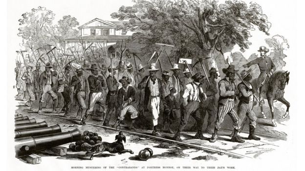 Gravura de 1864 mostra negros indo trabalhar em meio à Guerra Civil dos EUA