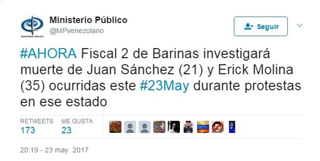 Tuit del Ministerio Público de Venezuela