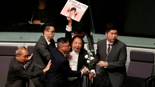 Opposition protesters in parliament