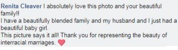 "Thank you for representing the beauty of interracial families," wrote one woman when she saw the picture