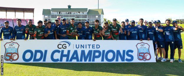 Bangladesh with the ODI series trophy