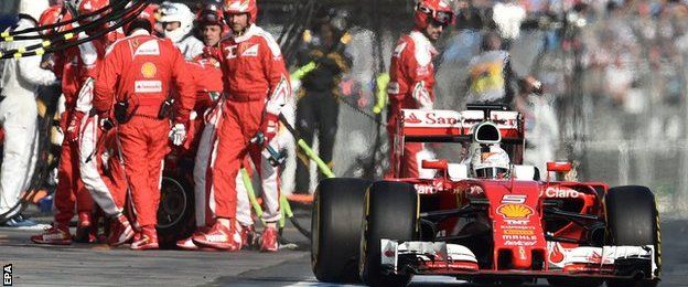Ferrari's Sebastian Vettel leaves the pit lane