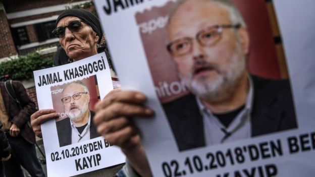 Протестующие с портретами Хашогги в Стамбуле, 9 октября