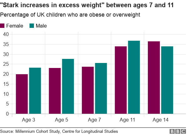Bar chart of levels of overweight/obese children