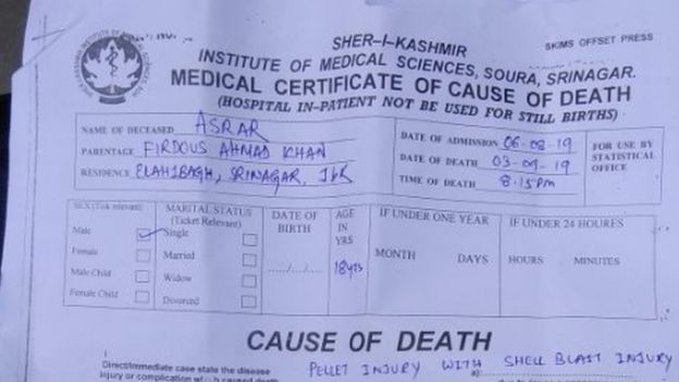 Asrar's death certificate