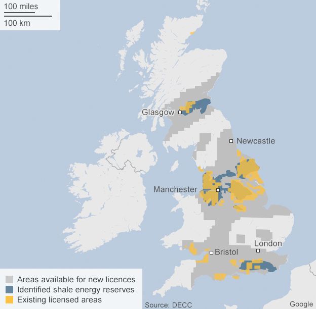 Map showing areas across the UK with existing energy licenses