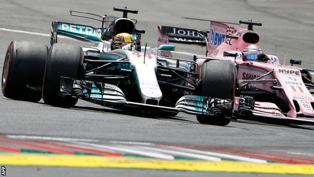 Lewis Hamilton passes Sergio Perez