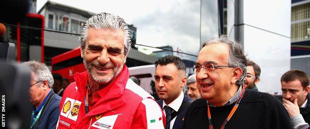 Ferrari's Maurizio Arrivabene and president sergio marchionne