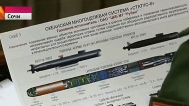La lámina con detalles del proyecto Status-6 (Foto: Russian State TV)