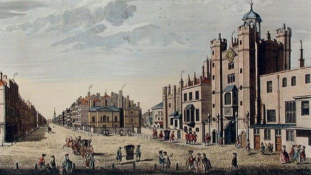 Сент-Джеймсский дворец, гравюра XVIII века.