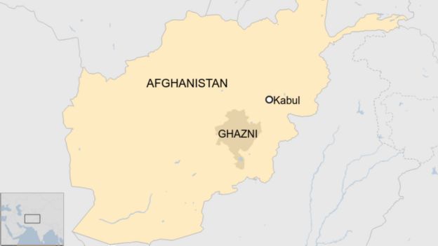 Map showing location of Kabul and Ghazni province