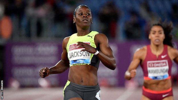 Shericka Jackson in action at the Golden Gala in Rome earlier in June