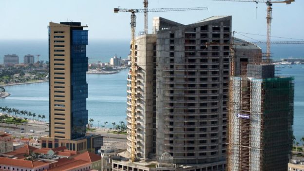 A view of unfinished high-rise buildings in the city of Luanda on November 10, 2018, in Angola