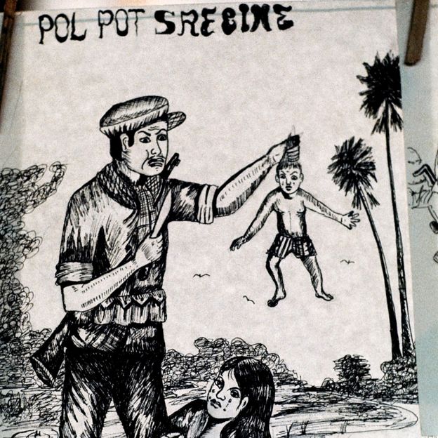Dibujo de un soldado a punto de matar a un niño