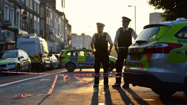 Police on the scene near Finsbury Park Mosque