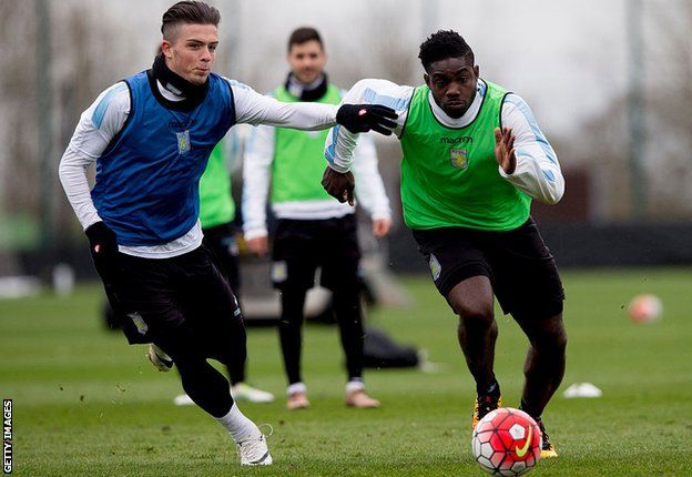 Jack Grealish training with Micah Richards during their time together with Aston Villa