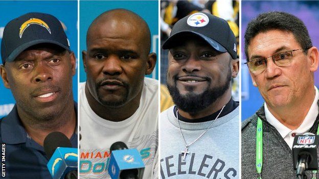 Anthony Lynn, Brian Flores, Mike Tomlin and Ron Rivera