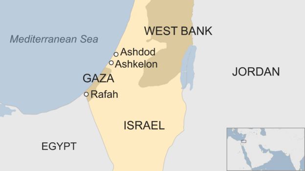 Map of Gaza and Israel