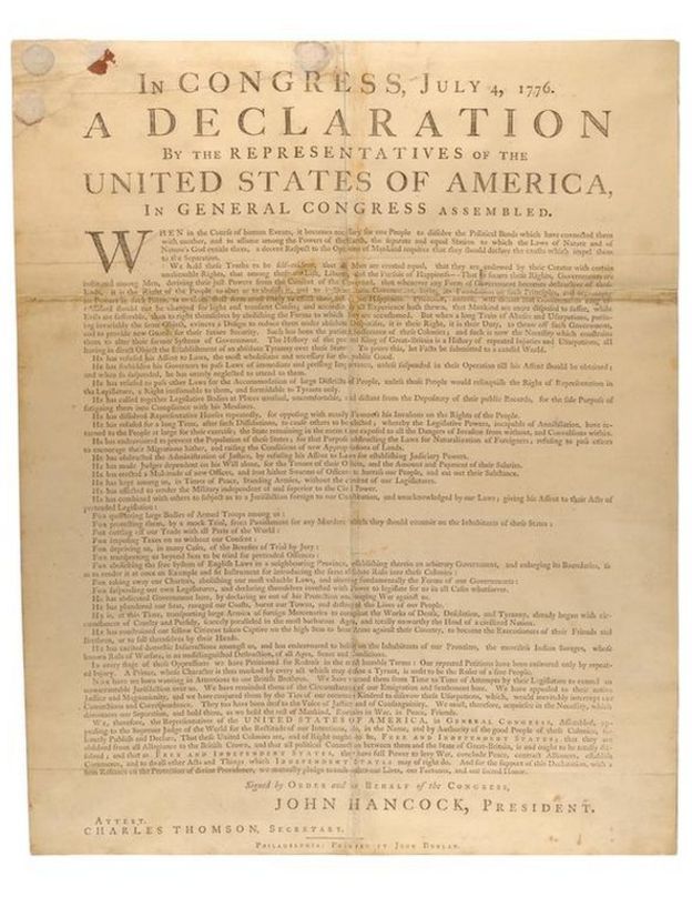 Declaración de la Independencia de Estados Unidos.