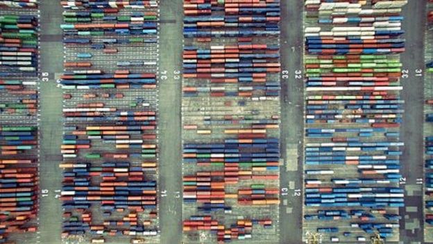 Vista aérea de um contêiner de exportação