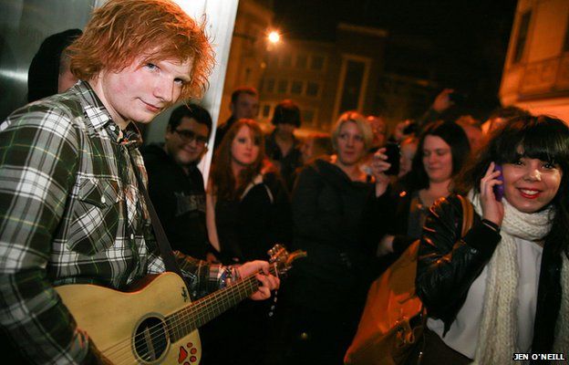 Ed Sheeran outside the Swan in Ipswich