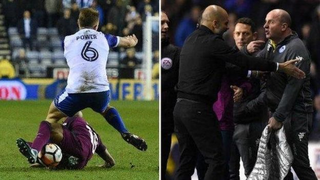 Kulikuwa na vioja baada ya mchezaji wa City Fabian Delph kupewa kadi nyekundi kwa kumchezea visivyo Max Power.