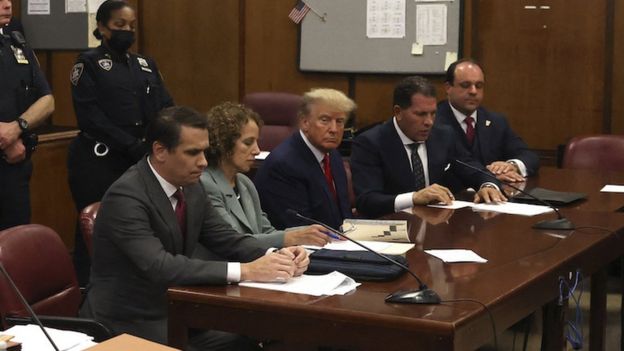 Who was sitting next to Donald Trump in the courtroom? BBC News