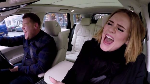 Adele with James Corden on Carpool Karaoke