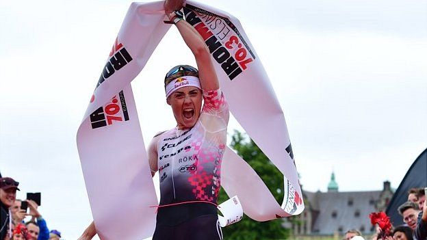 Charles-Barclay celebrates her 70.3 half Ironman world title in Utah