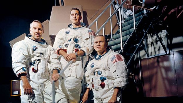 James (Jim) Lovell, Frank Borman y William (Bill) Anders, tripulantes de la misión Apollo 8