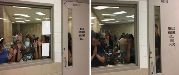 52 adult females held in a 40-person capacity cell (left) and 71 adult males held in a cell meant for 41 (right)